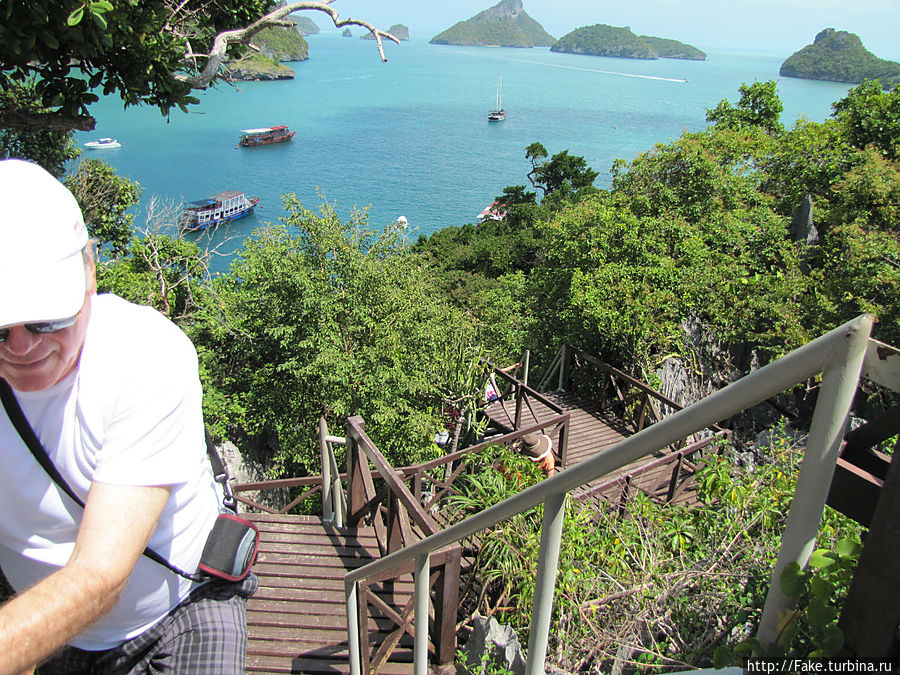 по таким лестницам забираешься наверх метров на 80 чтобы посмотреть на очень красивое озеро Остров Самуи, Таиланд