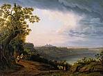 Jakob Philipp Hackert, Озеро Альбано и замок Гандольфо. Картина немецкого пейзажиста эпохи Гете.