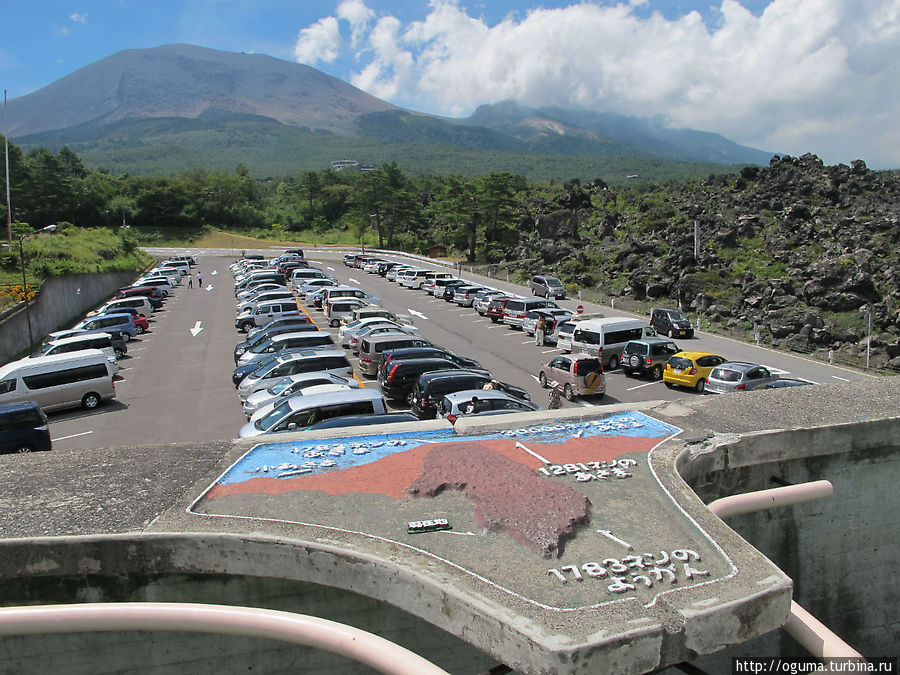 Вид на вулкан Асама с объяснением в какие годы куда стекала лава Префектура Гумма, Япония