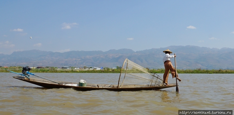 Ногой гребут мужчины Озеро Инле, Мьянма