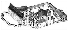Реконструкция Успенского базилианского монастыря по состоянию на 1803 год арх. И. Ротько и А. Михайлюкова. 
(Изображение с сайта http://www.radzima.org)