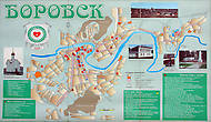 Карта Боровска со всеми памятниками, церквями и музеями.