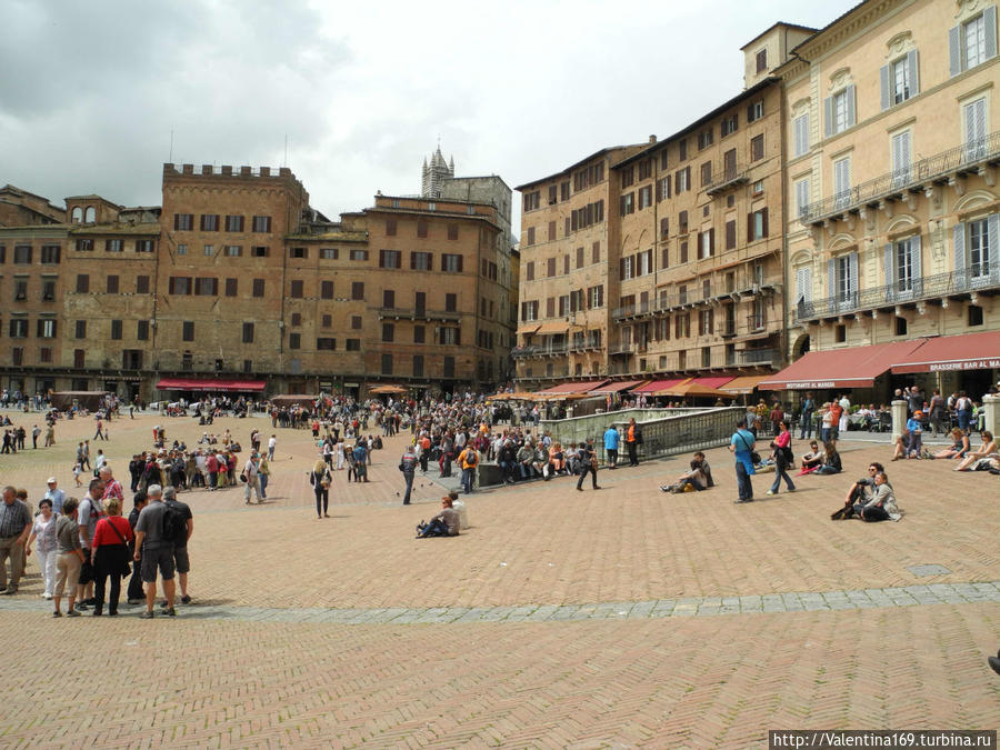 Центральная площадь, Пьяцо дель Кампо, где и проходит Палио, традиционные скачки без седел. Италия