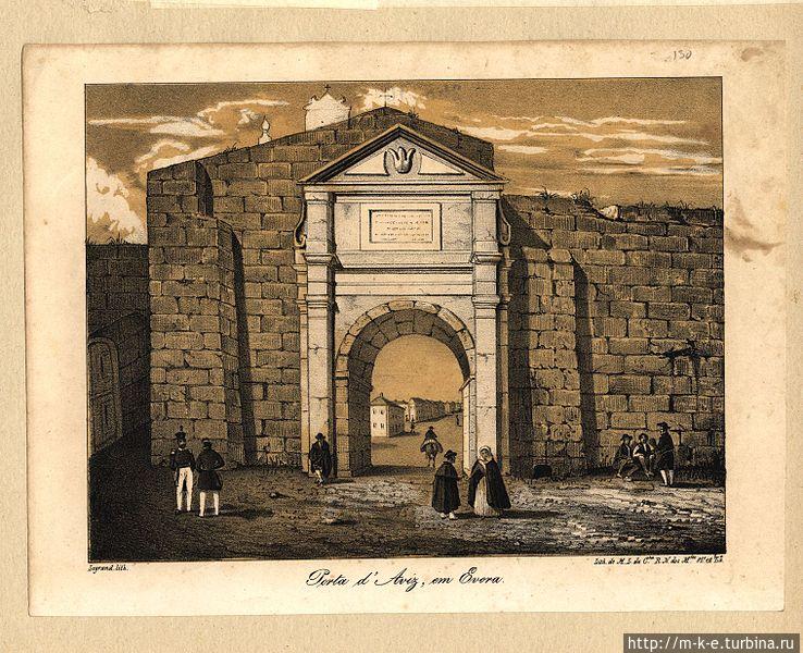Porta de Avis — гравюра 19 века Эвора, Португалия