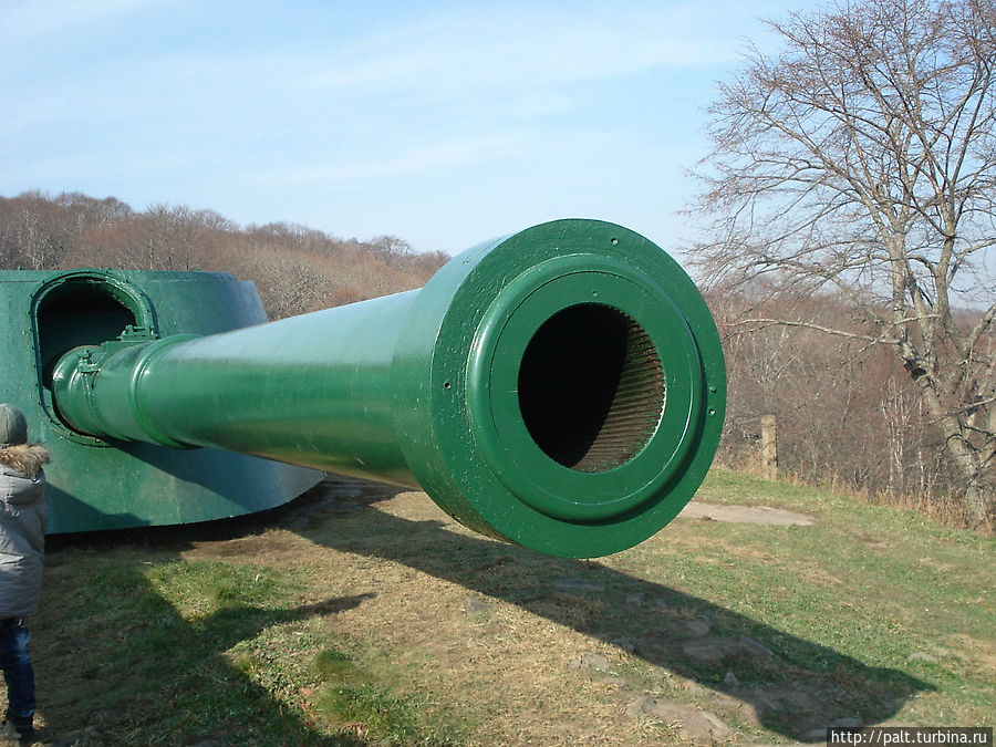 Дальность полета снаряда 47 км, язык пламени при выстреле 80 м Русский остров, Россия