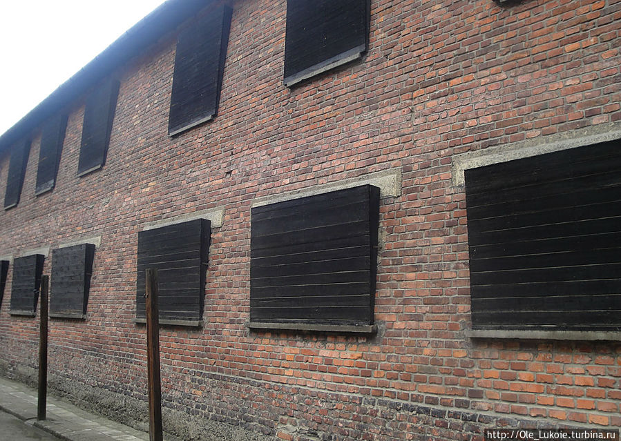 Чтобы другие заключенные не видели расстрелы, окна одного из бараков были забиты Освенцим, Польша