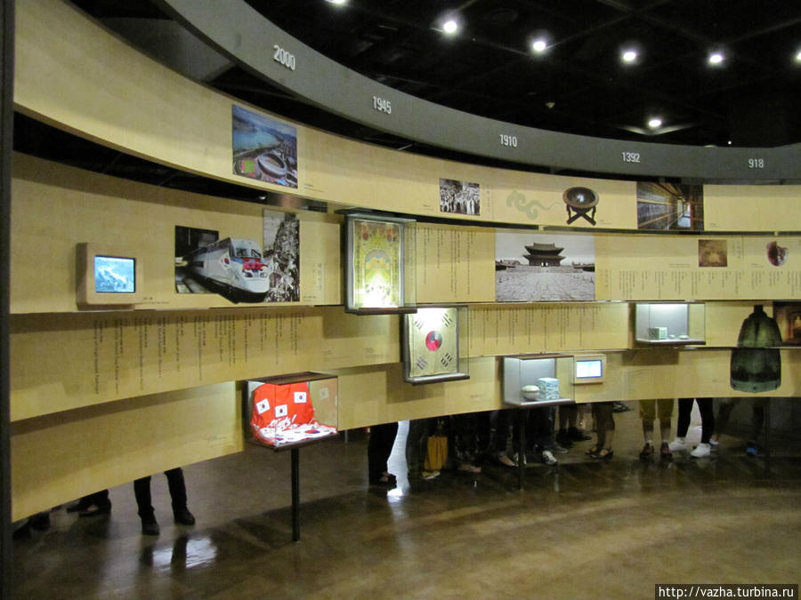 Зал истории Корейского народа. Информация даётся на двух языках, на английском и корейском. Сеул, Республика Корея