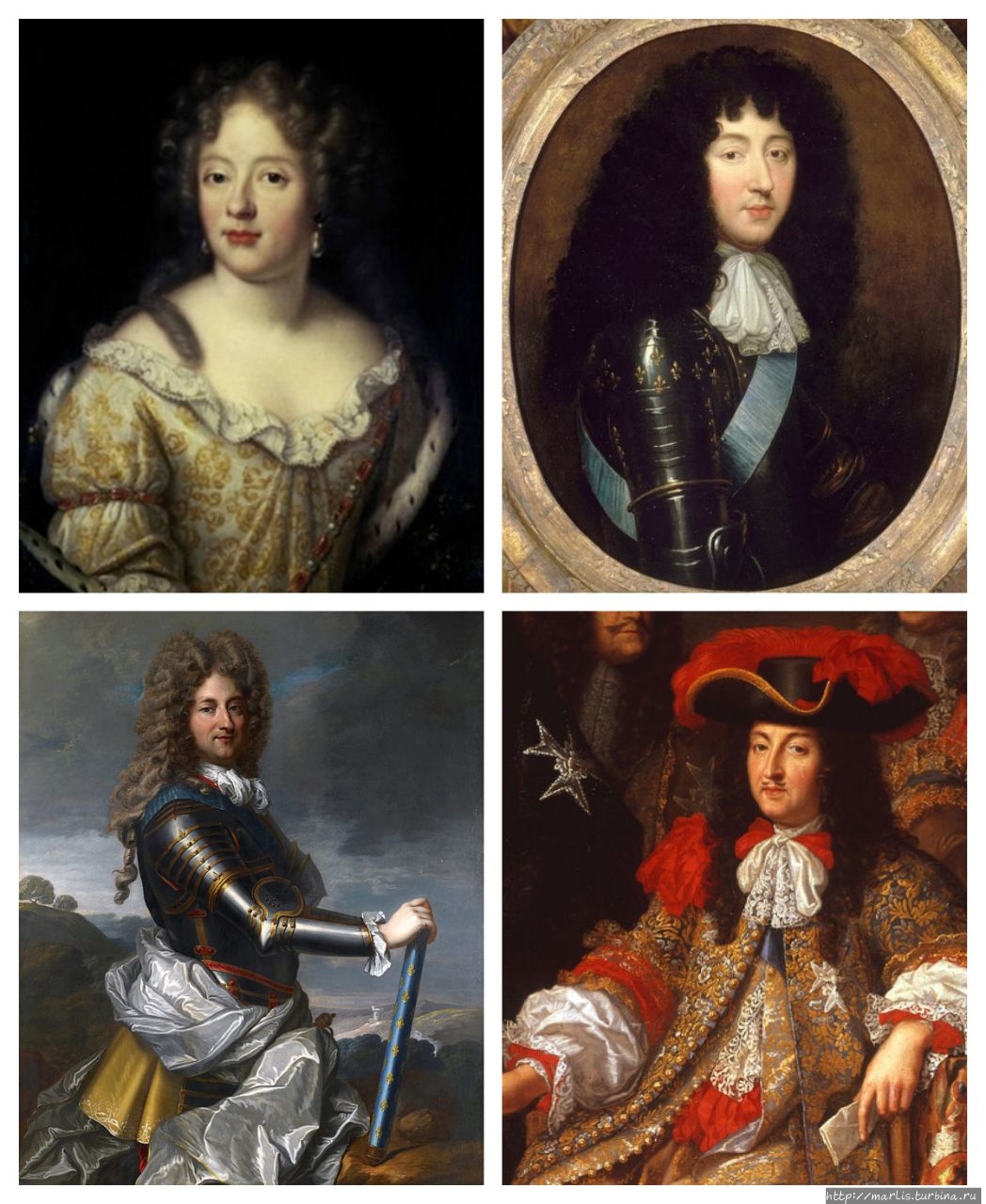 Верхний ряд: Лизелотта и ее супруг герцог Филипп Орлеанский. Нижний ряд: их сын Филипп II  и король Франции Людовик XIV Зиммерн, Германия