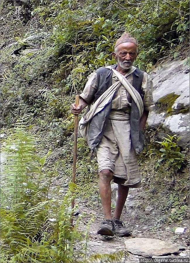 Постоянно встречаем местных жителей, проходящих тем же путем от одного селения к другому Чомронг, Непал