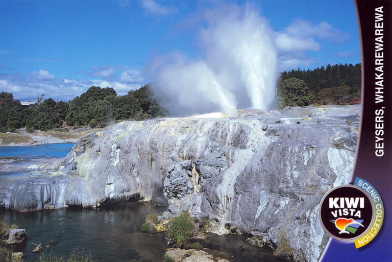 Извержение гейзера Похуту. Открытка Роторуа, Новая Зеландия