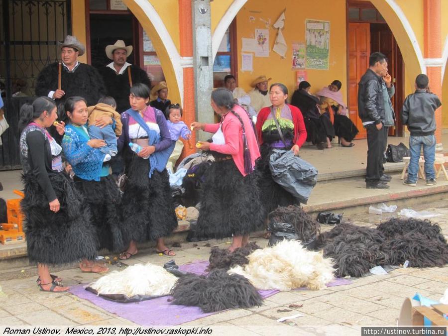 продажа шерсти, из которой изготовляются народные наряды Нуэво-Сан-Хуан-Чамула, Мексика