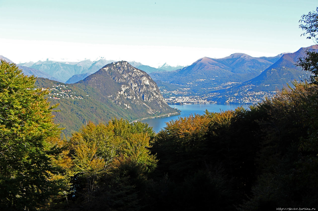 Лесистые склоны горы святого Джорджио Монте Сан-Джорджио гора (1097м), Швейцария