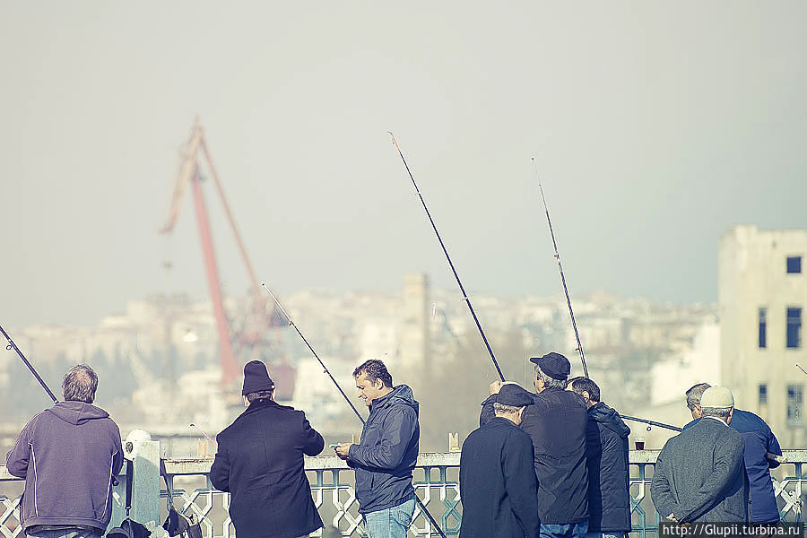 Вот интересно — ловля рыбы с Галатского моста — это хобби или заработок? В туристических сообществах говорят, что, дескать, наловленную за день рыбу рыбаки продают в рестораны, которые находятся на нижнем ярусе моста. Но мне верится в это с трудом, уж слишком смехотворно выглядит их улов — в основном рыбешки размером с барабульку. Стамбул, Турция