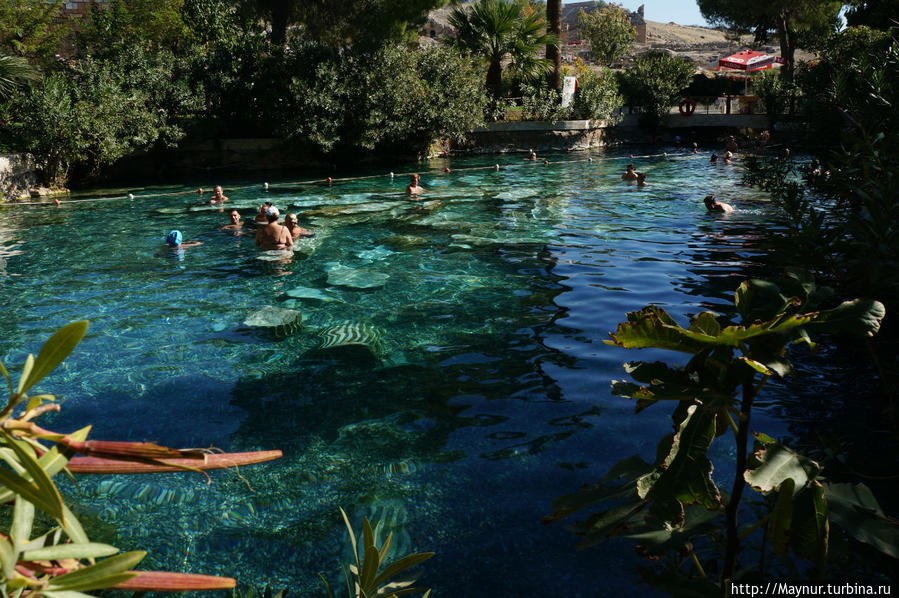 Бассейн    Клеопатры.  Несмотря   на   дороговизну  пользуется   большой   популярностью   среди   туристов. Памуккале (Иерополь античный город), Турция