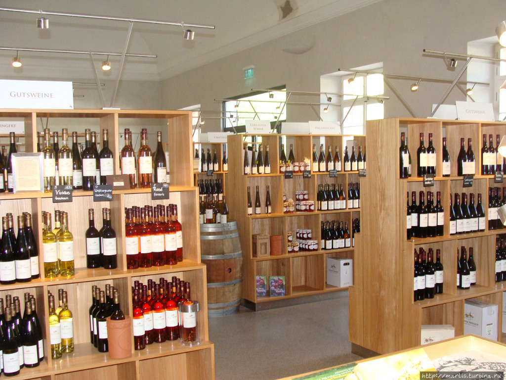 В заключение осмотра посетители могут  купить  прекрасные вина из Райнгау в винотеке Государственных виноградников Гессена. Эльтвилль, Германия