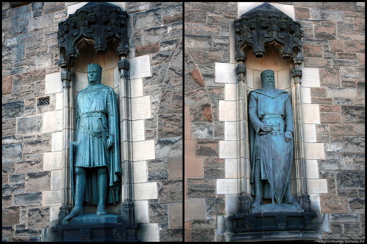 Эдинбургский замок. Памятник Роберту Брюсу – королю Шотландии (слева) и Ричарду Уоллесу – предводителю восстания шотландцев против англичан (справа).Фото из интернета Эдинбург, Великобритания