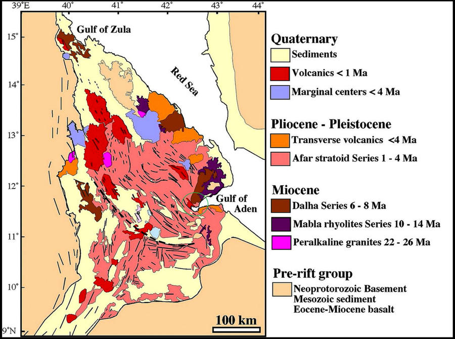 Геологическая карта Афарской котловины Регион Таджурах, Джибути