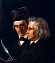 Братья Вильгельм (слева) и Якоб (справа) Гримм, портрет 1855 года работы Элизабет Йерихау (из Интернета)