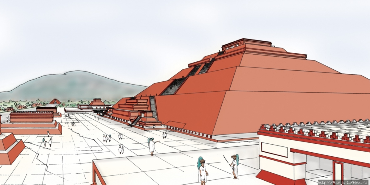 Реконструкция Пирамиды Солнца. Из интернета Теотиуакан пре-испанский город тольтеков, Мексика