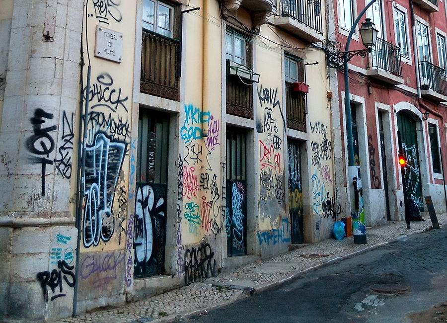 Это не редкая находка, так выглядит каждая вторая стена в городе. Бывает и хуже. Кстати, о великолепных португальских тротуарах. Большинство из них раздолбаны. Но это не самое страшное. Страшнее то, что в Португалии запрещено выгуливать собак на газонах и в парках. А на тротуарах, видимо, не запрещено. И никто ничего потом не убирает.