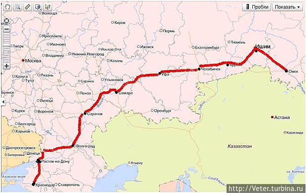 Карта от омска до краснодара