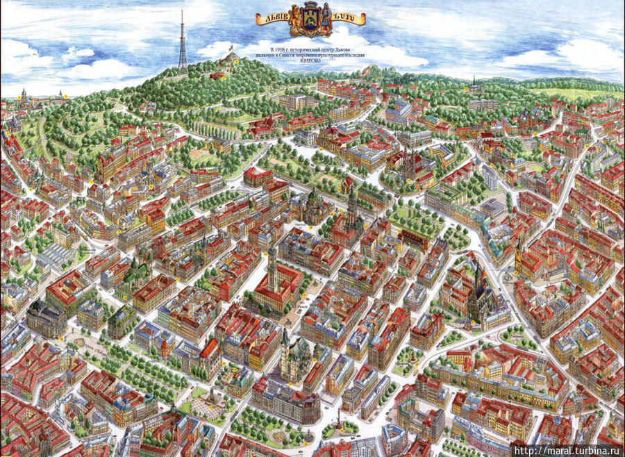 Карта-панорама исторического Львова работы Рубена Атояна Львов, Украина