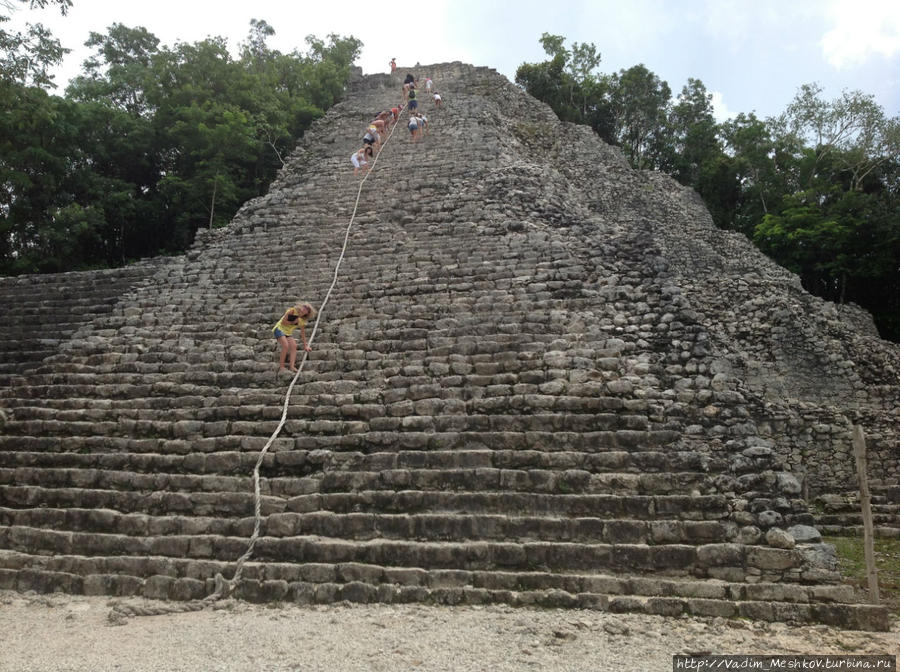 В Кобе находятся пять групп зданий. 
К группе Нохоч-Мул относится пирамида Эль-Кастильо  высотой в 42 м. К вершине пирамиды ведут 120 ступеней. На вершине пирамиды находится небольшое ритуальное помещение с алтарём, которые, предположительно, применялись для жертвоприношения богам. Коба, Мексика