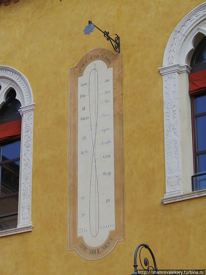 Солнечные часы на стене Феррара, Италия