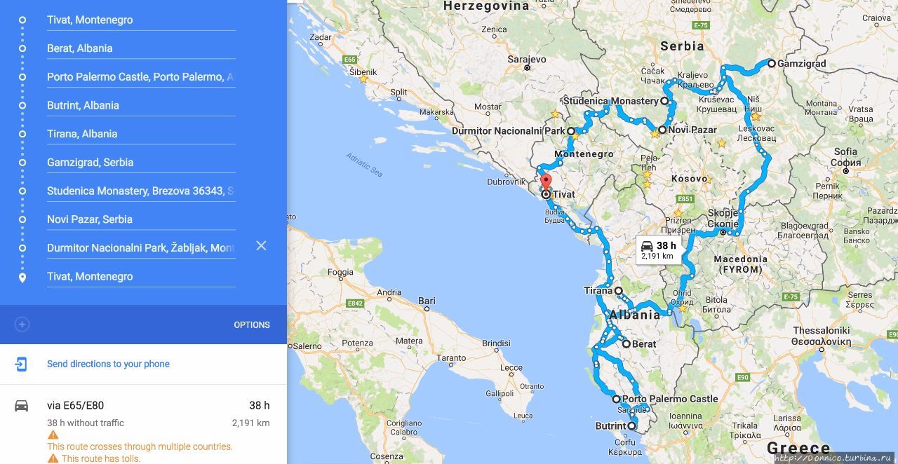 Черногория тиват карта