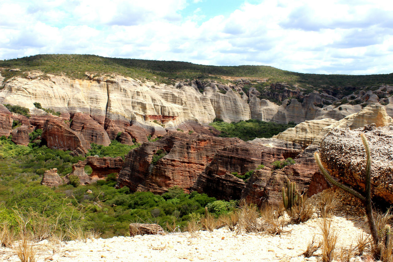Смотровая площадка над Pedra Furada — вид на Дырявый Камень Серра-да-Капивара Национальный Парк, Бразилия