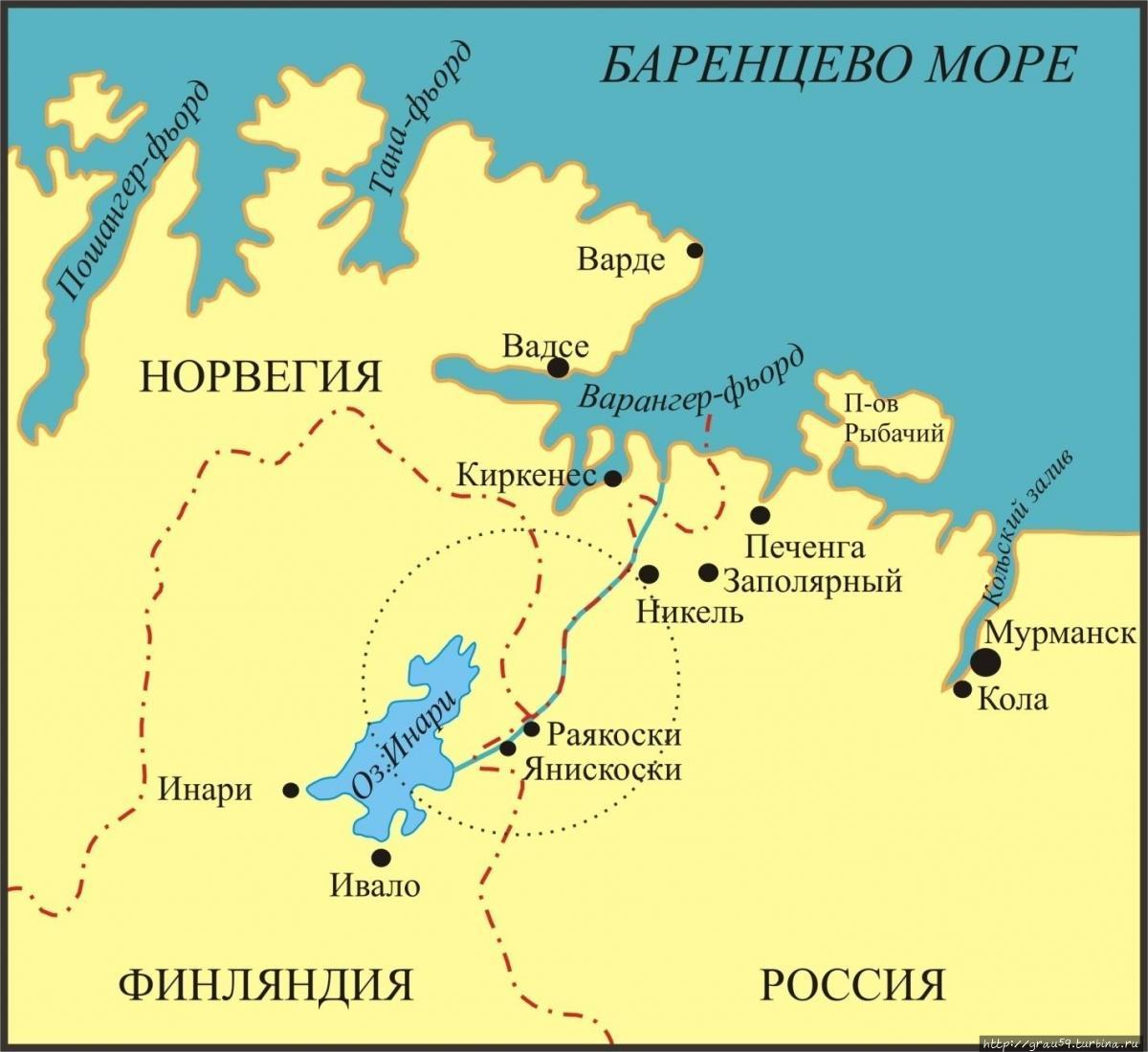 Граница России и Норвегии на карте