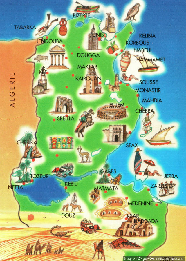Карта Туниса (открытка) Сусс, Тунис