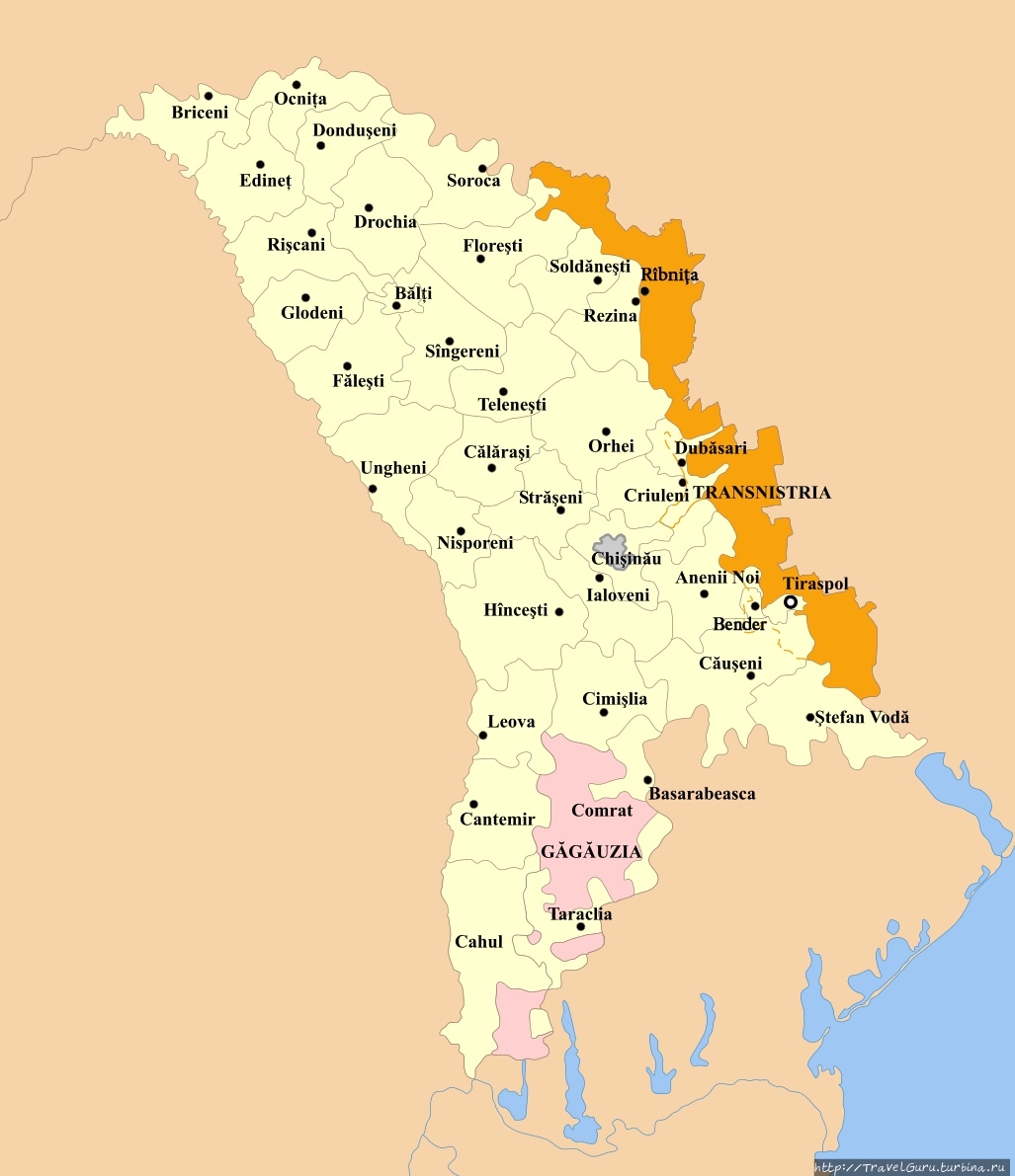 Территория Республики Молдова, в составе которой входит автономное территориальное образование Гагаузия и фактически независимое Приднестровье. Сороки, Молдова