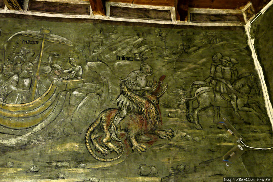 Средневековая версия схватки Тристана и дракона. Бользано, Италия