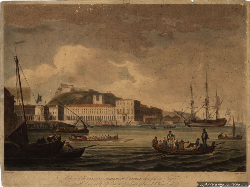 Гравюра Noel. Вид на Торговую площадь со стороны рнеки Тежу (1792 г.). Из интернета
