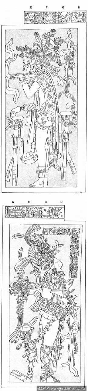 Эти две панели обрамляют дверь внутренней святыни, на нижней панели изображен древний предок. Фигура курильщика обозначает божество, связанное с торговыми делами. Из интернета