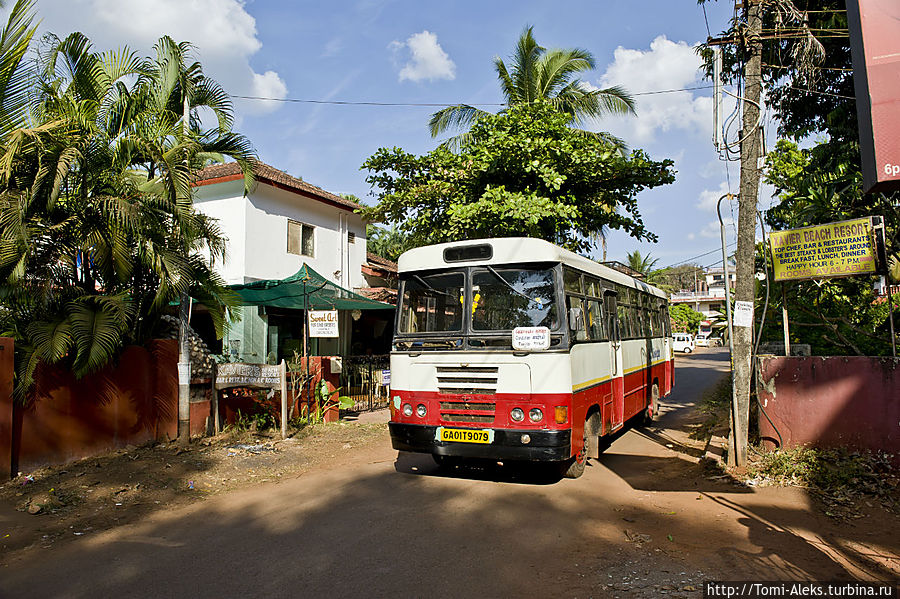 Мни-басы здесь курсируют повсюду — от одной деревни к другой, проезд очень дешевый (10-20-30 рупий — делите на два). Но улицы — очень узкие. Еще свои услуги предлагают микроавтобусы такси и тук-туки, — ну, как же без них в Индии...
*