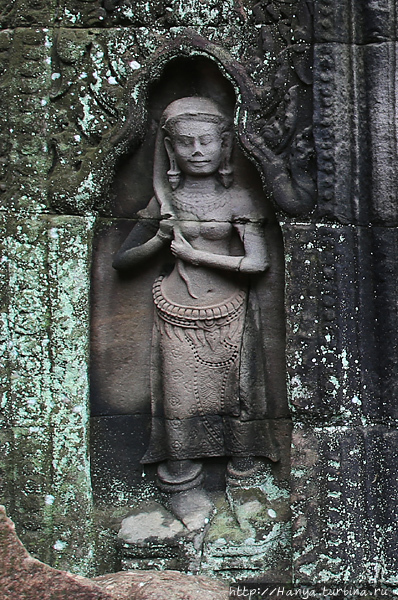 Апсара, зщаплетающая косу — рельеф на стенах храма Та Сом. Фото из интернета