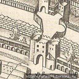Ханентор с видом на город Кельн с карты Арнольда Меркатора 1570 года (Из Интернета)