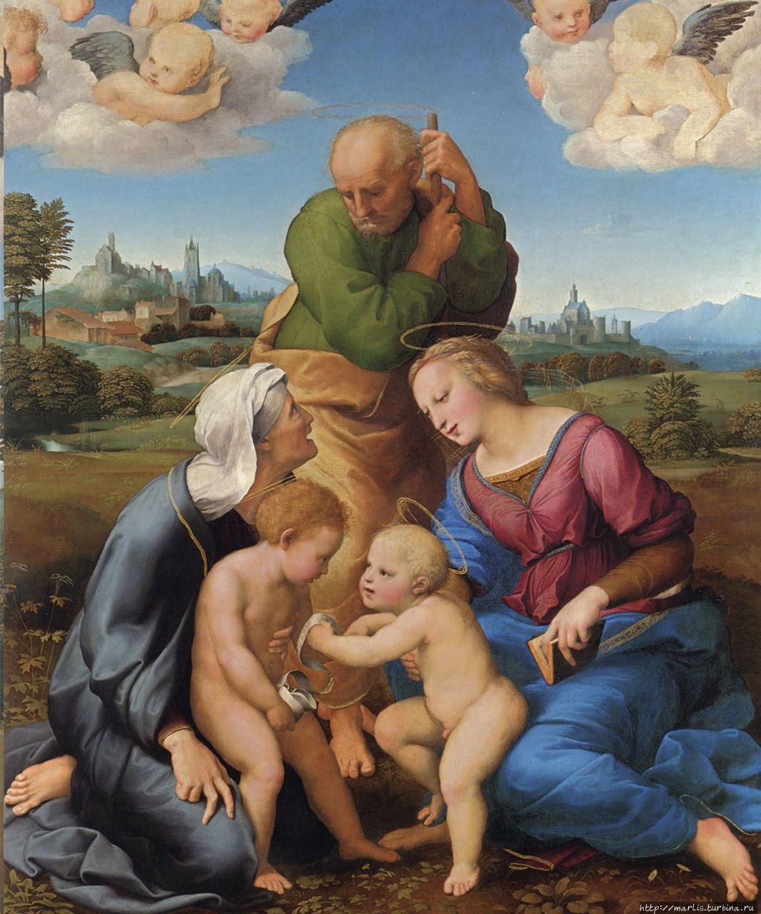 Святое семейство  Canigiani или Святое семейство со Св. Елизаветой и Иоанном Крестителем. 1507 Мюнхен, Германия