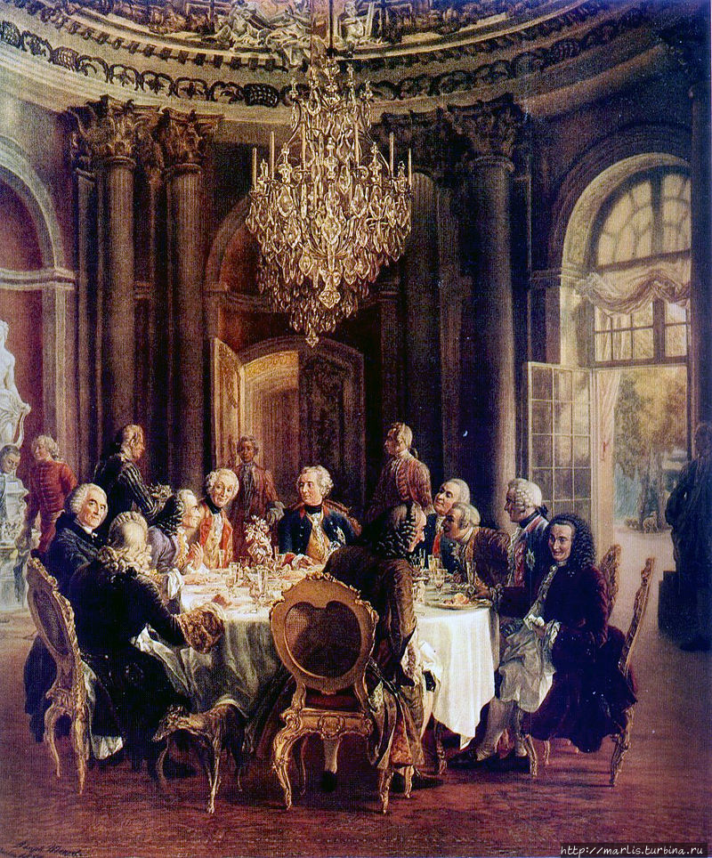 Adolph von Menzel: König Friedrichs II. Tafelrunde in Sanssouci (1850) Дрезден, Германия