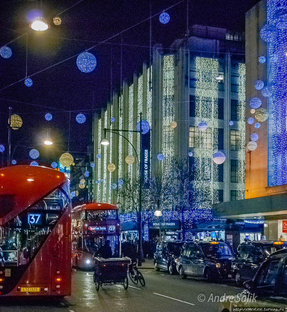 Ночной рождественский Лондон Лондон, Великобритания