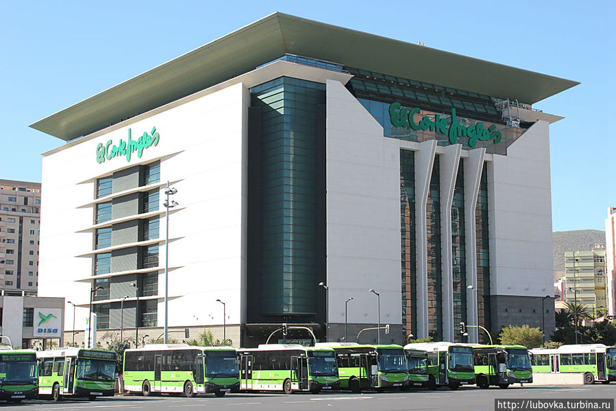 Перед отъездом можно заглянуть в  El Corte Ingles – самый большой универмаг на Тенерифе. Торговый центр находится  напротив автовокзала. 1 этаж — продукты, 2-й — всё для детей, 3 — й -всё для женщин, 4-й-всё для мужчин, 5-й всё для дома, 6-й,7-й  Работает до 22:00. Выходной — воскресенье.
