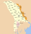 Розовым на карте Молдовы обозначена Гагаузия или, официально, автономное территориальное образование Гагаузия со столицей в городе Комрат