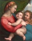 Madonna della Tenda. Мадонна перед занавесом. Написана Рафаелем в 1513-1514 . 1819 куплена Людвигом 1 Баварским в Англии.