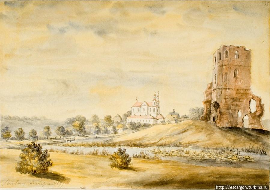 Razvaliny Starogo Zamka Pod Prolivnym Dozhdem Smolyany Belarus