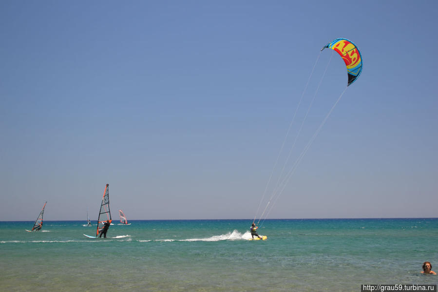 Ветер радости для серферов и кайтеров Прасониси, остров Родос, Греция