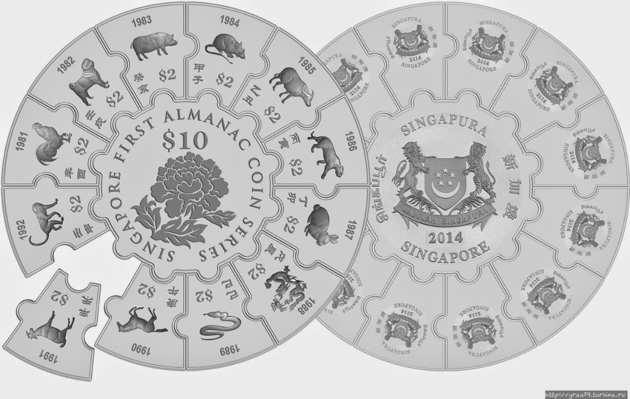 Монеты-пазлы. Часть 1 Сингапур (город-государство)