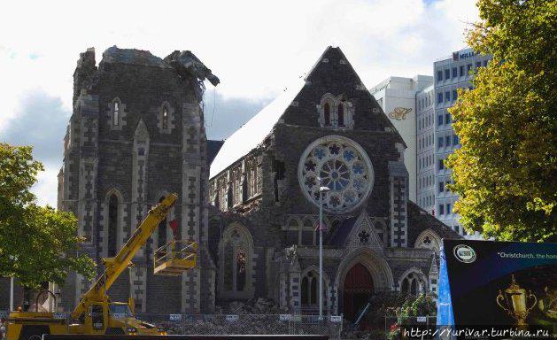 Главный кафедральный собор Крайстчерча после землетрясения Крайстчерч, Новая Зеландия