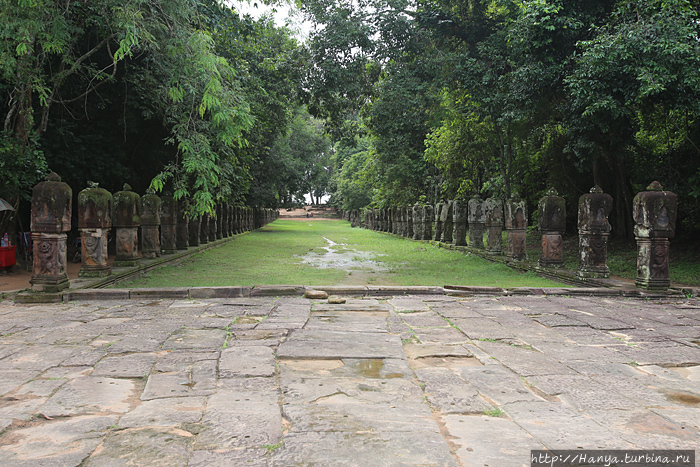 Каменные ограждения моста, ведущего к храмовому комплексу Пре-Кхан
